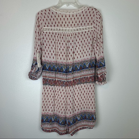 Chelsea & Violet Medium Long Sleeve Shorts Romper Jumpsuit Boho Cream Paisley - Picture 2 of 11